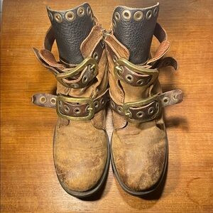 AS 98 Size 38 Rugged Boot Very Beautiful Two Brown Leather Straps side Zipper